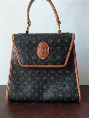 Vintage Pollini Italy Heritage Monogram Top Handle Leather Trim